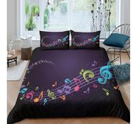 Musical notes Linge de Lit 3 pièces Microfibre Hypoallergique Imprimé en 3D Léger Coloré music design Ensemble De Literie avec Fermeture Éclair Confortable for Décoration de Chambre King（220x240cm）