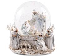 Musicbox Kingdom 63027 Boule à neige musicale à paillettes en résine polymère Blancgris 17,8 cm