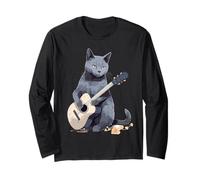 Musicien Chat Bleu Russe Guitariste Chats avec Guitare Manche Longue