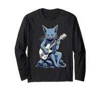 Musicien Chat Bleu Russe Guitariste Chats avec Guitare Manche Longue