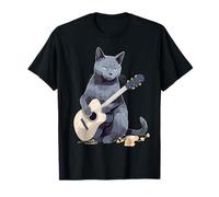 Musicien Chat Bleu Russe Guitariste Chats avec Guitare T-Shirt