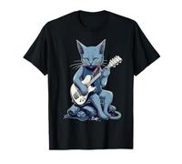 Musicien Chat Bleu Russe Guitariste Chats avec Guitare T-Shirt