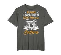 Musicien Un Vieil Homme Avec Une Batterie Drummer Batteur T-Shirt