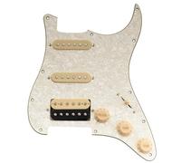 Musiclily Basic ST-HSS Pickguard Pré-câblée Plaque de Protection Complet avec Micros Céramique pour Guitare électrique Type Strat, 4 Plis Aged White Pearl