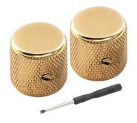 Musiclily Pro 1/4 Pouce Universel Guitare Boutons Dome Plat Knobs avec Vis Réglage pour Guitare électrique Fender Mexico Player Doré, Noir (Lot de 2)
