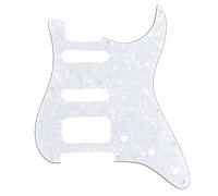 Musiclily Pro 11 Trous Angle Rond HSS Pickguard ST Guitare Plaque de Protection pour Guitare électrique USA/Mexique Strat Ouvert Micros Double Bobinage,4 plis White Pearl