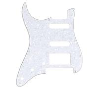 Musiclily Pro 11 Trous Gaucher Moderne HSS ST Pickguard pour Guitare électrique Fender USA/Mexique Strat Floyd Bridge Cut, 4 Plis Perle Blanche