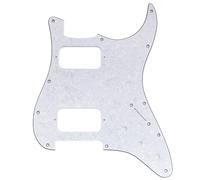 Musiclily Pro 11 Trous Pickguard ST HH Plaque de Protection avec Angle Rond 2 Humbucker Capot 2 Potentiomètres Mini Switch Découpe pour Guitare électrique type Fender Squier Strat, 4 plis White Pearl