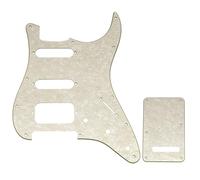 Musiclily Pro 6 Trous Set de ST Pickguard et Plaque Arrière pour Guitare électrique Squier Sonic Strat HSS, 4 plis Aged White Pearl