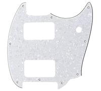 Musiclily Pro 9 Trous Round Corner HH Pickguard 2 Humbuckers Plaque de Protection pour Guitare électrique Squier Bullet Series Mustang, 4 Plis White Pearl