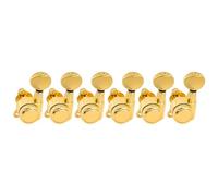 Musiclily Pro Gaucher 6 en Ligne Mécaniques à Blocage 18:1 Ratio Locking Tuners avec Bouton Ovale Vintage Vis 45°pour Guitare électrique type Strat Tele, Doré