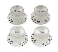 Musiclily Pro Imperial Inch Size 2 Volume 2 Tone Boutons de Potentiomètres Top Hat Reflector Knobs pour USA Les Paul SG Guitare électrique, Blanc avec Sommet Argent