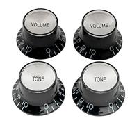 Musiclily Pro Imperial Inch Size Boutons Top Hat Reflector 2 Volume 2 Tone Knobs pour USA Les Paul SG Guitare électrique, Noir avec Sommet Argent