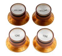 Musiclily Pro Inch Size Boutons Reflector Top Hat 2 Volume 2 Tone Knobs pour USA Les Paul SG Guitare électrique, Ambre avec Sommet Argent