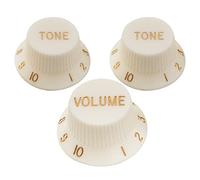 Musiclily Pro Métrique 18 Splines Boutons de Potentiomètres 1 Volume 2 Tone Strat Knobs Set pour l'Asie Import Guitare Basse Split Shaft Pots, Aged White