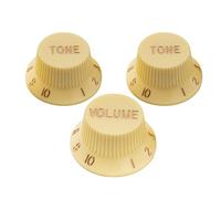 Musiclily Pro Métrique 18 Splines Boutons de Potentiomètres 1 Volume 2 Tone Strat Knobs Set pour l'Asie Import Guitare Basse Split Shaft Pots, Crème