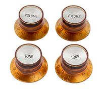Musiclily Pro Métrique Boutons Reflector 2 Volume 2Tone Ambre Sommet Argent | 18 Dents,pour Guitare électrique Epi LP SG