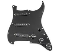 Musiclily Pro SE Pickguard Standard SSS Pre-cablé Loaded Pre-wired Pickguard avec Micros Staggered Alnico 5 Simple Bobinage pour Guitare Electrique Style Strat, 3 Plis Noir