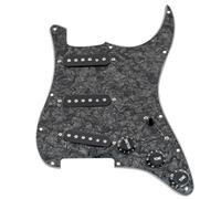 Musiclily Pro SE Pickguard Standard SSS Pre-cablé Loaded Pre-wired Pickguard avec Micros Staggered Alnico 5 Simple Bobinage pour Guitare Electrique Style Strat, 4 Plis Black Pearl