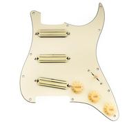 Musiclily Pro-SE ST-DPHC SSS Pickguard Précâblé avec Mini Rail Humbucker Céramique pour Guitare électrique Style Strat, 3 plis Crème