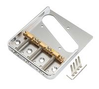 Musiclily Ultra 54mm Vintage Chevalet Telecaster 3-Pontets Compensés Laiton avec Plaque en Aluminium pour Guitare Electrique Style Tele, Chrome