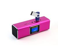 MusicMan Station audio MA/haut-parleur stéréo avec batterie intégrée et écran LCD (lecteur MP3, radio, emplacement pour carte micro SD, port USB) Rose
