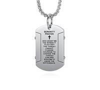 Musihy 60CM Collier pendentif de plaque d’identité Prière Sérénité en Acier Inoxydable pour Homme, Argent