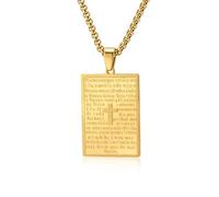 Musihy 60CM Collier rectangulaire de plaque d’identité avec croix de prière en Acier Chirurgical pour Homme, Or