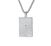 Musihy 60CM Collier rectangulaire de plaque d’identité avec croix de prière en Acier Inoxydable pour Homme, Argent