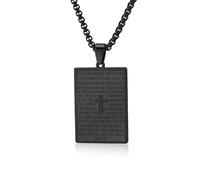 Musihy 60CM Collier rectangulaire de plaque d’identité avec croix de prière en Acier pour Homme, Noir