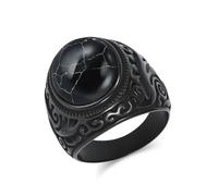 Musihy Anneau chevalière vintage de 23mm de large avec motif de vignes et turquoise noir en Acier Chirurgical pour Homme, Noir, Taille 59