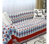 Musihy Housse Canapé pour Chien, 1 Places Chenille Treillis Losange avec Motif Coeur Universel Couverture pour Canapé, Bleu Rouge, 180x130cm