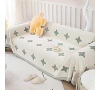 Musihy Housse Coussin Canapé, 2 Places Chenille Motif étoiles à Franges Universelle Housse Canape Protection Chat Chiens Griffures, Vert, 180x260cm
