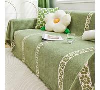 Musihy Housse Coussin Canapé, 3 Places Chenille Vignes de Fleurs à Franges Universelle Housse Canape Protection Chat Chiens Griffures, Vert, 180x300cm