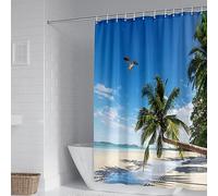 Musihy Rideau de Douche 180x200 avec Anneau, Polyester Bleu Vert Paysage de Palmiers de la Plage Rideau de Douche pour Salle de Bains Baignoire