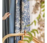 Musihy Rideau Pare Soleil Maison, Rideaux Patchwork de Couleur Unie et Motif Paysage pour Chambre à Coucher, Salon, fenêtre, Bleu, 102 x 160 cm