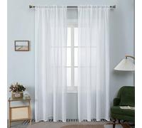 Musihy Rideau Transparent Occultant, Rideaux en Voile de Couleur Unie pour Chambre à Coucher, Blanc, 86 x 183 cm