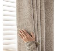 Musihy Rideaux Thermiques Isolants, 107x214cm Couleur Unie avec Motif Jacquard Obscurcissant, œillet, Passe-Passe, fenêtres, Rideaux en Chenille, Beige Kaki Clair