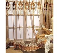 Musihy Rideaux Voilages Chambre, Rideau de fenêtre Semi-Transparent avec Broderie Vintage, Marron, 96 x 214 cm