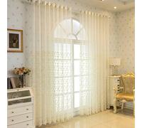 Musihy Rideaux Voilages pour Chambres, Rideaux en Voile de Dentelle de Petites vignes de Fleurs pour Chambre à Coucher, Beige, 102 x 214 cm