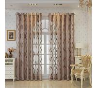 Musihy Voilage Chambre Adulte Moderne, Rideau de fenêtre Semi-Transparent texturé à Ruban ondulé, Café, 132 x 160 cm