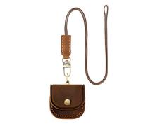 Musiin Sac de rangement en cuir véritable pour écouteurs compatible avec Airpods 4 - Avec cordon - Pochette de voyage portable pour écouteurs (marron)