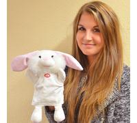 Musikhandpuppe Lapin Théâtre de Poupées Son Mouvement en Peluche 44cm Blanc