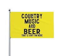 Musique country rétro et bière, c'est pourquoi je suis ici drapeau de maison, drapeau de 3 x 5 pieds sur un seul côté à l'extérieur, bannières anti-décoloration aux couleurs vives, décoration extérie