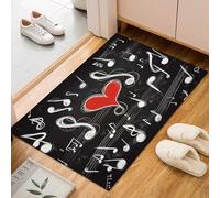 Musique d'amour Peinte Tapis Salon Moderne 60x90cm Tapis Antidérapant à Poil Ras, Notes de Musique en Noir et Blanc Rug Ne Perde Pas de Peluches, Facile à Entretenir Moquette Chambre