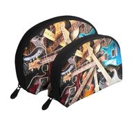 Musique de Guitare électrique imprimée, Trousse de Maquillage Coquille Femme Petit Porte-Monnaie Trousse de Toilette Trousse à cosmétiques 2 pièces