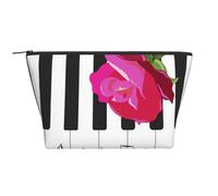 Musique De Piano Abstraite Et Fleurs De Rose Rouge, Trousse de Toilette Trousse de Maquillage Sac à cosmétiques Trousse de Toilette de Voyage Portable