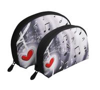 Musique et Coeur Rouge, Trousse de Maquillage Coquille Femme Petit Porte-Monnaie Trousse de Toilette Trousse à cosmétiques 2 pièces