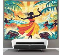 Musique et danse des Antilles Murale À Suspendre, Abstrait Musical Notes And Lush Palm Arbres Tapisserie Esthétique,pour Chambre Dortoir Fête Décoration De La Maison Pour Le Salon 180cmx230cm