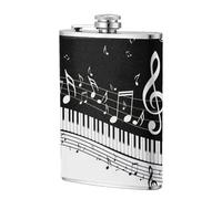 Musique noire et blanche,Flasque de poche plate de 8 oz en acier inoxydable 304, idéale pour les activités de plein air.